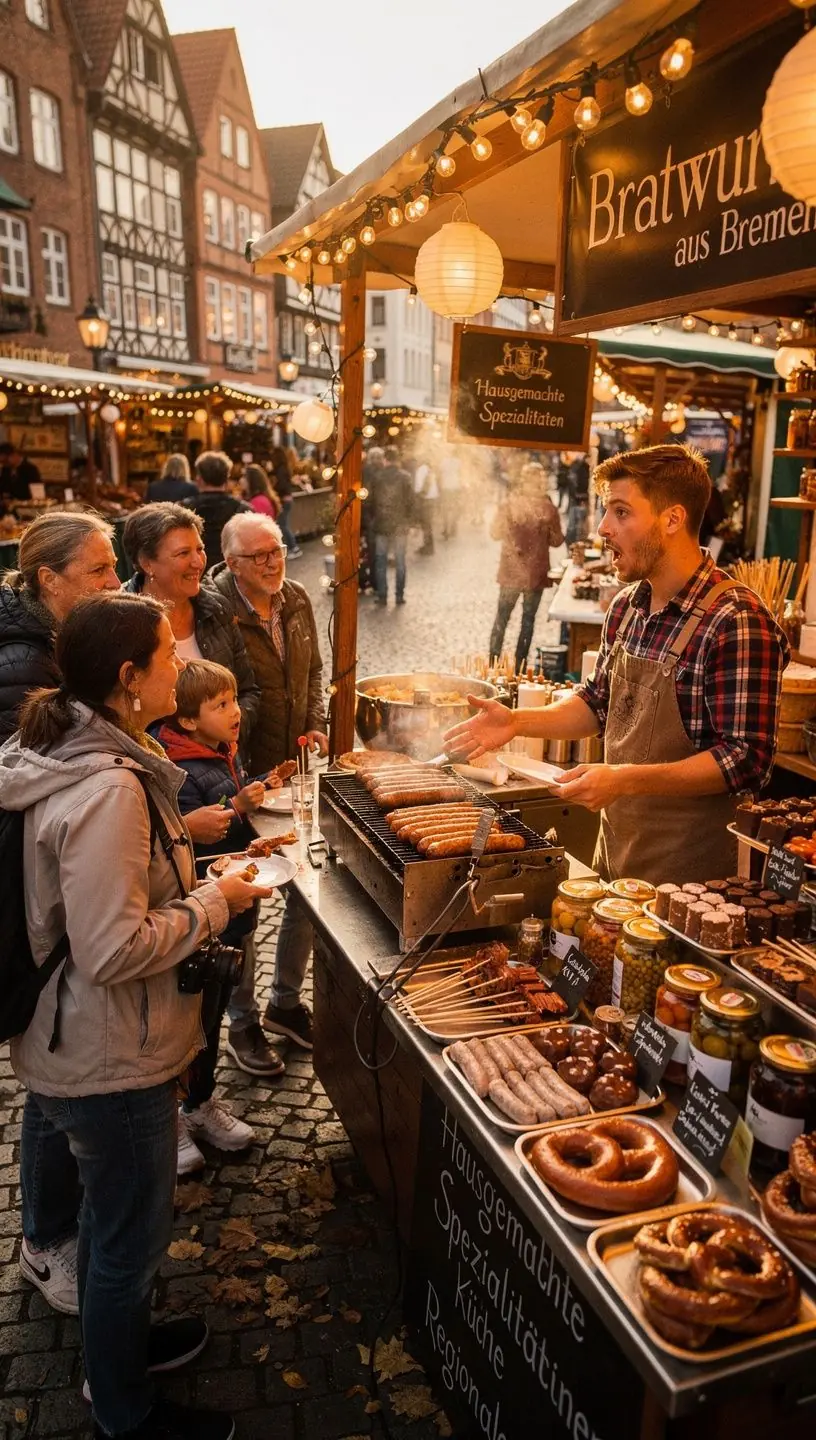 Ein Verkaufstisch mit handgemachten Würsten und Käse aus der Region.